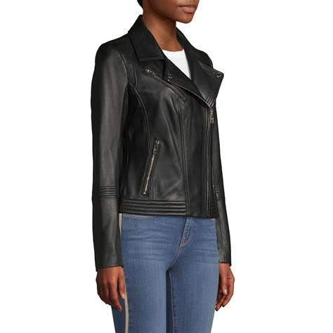 michael kors black asymmetrical zip leather moto jacket